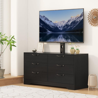 Meuble télé 47 po avec support télé réglable, console multimédia à 6 tiroirs, centre de divertissement en MDF pour le salon ou la chambre à coucher