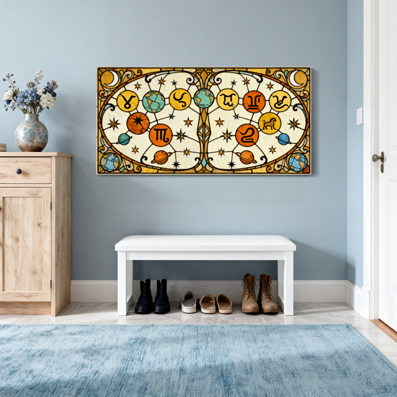 Motif artistique de zodiaque et de planètes, H 24 po x l 48 po