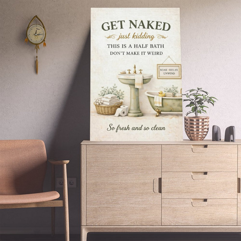 Décoration murale humoristique sur toile pour la salle de bain, style ferme vert sauge - Affiche vintage - Décoration intérieure