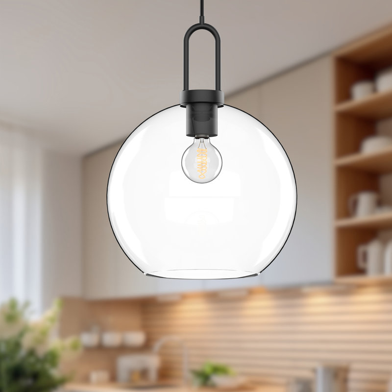 Luminaire suspendu en forme de globe à 1 lumière Soji, Noir mat, H 18 po x l 9,88 po x P 9,88 po