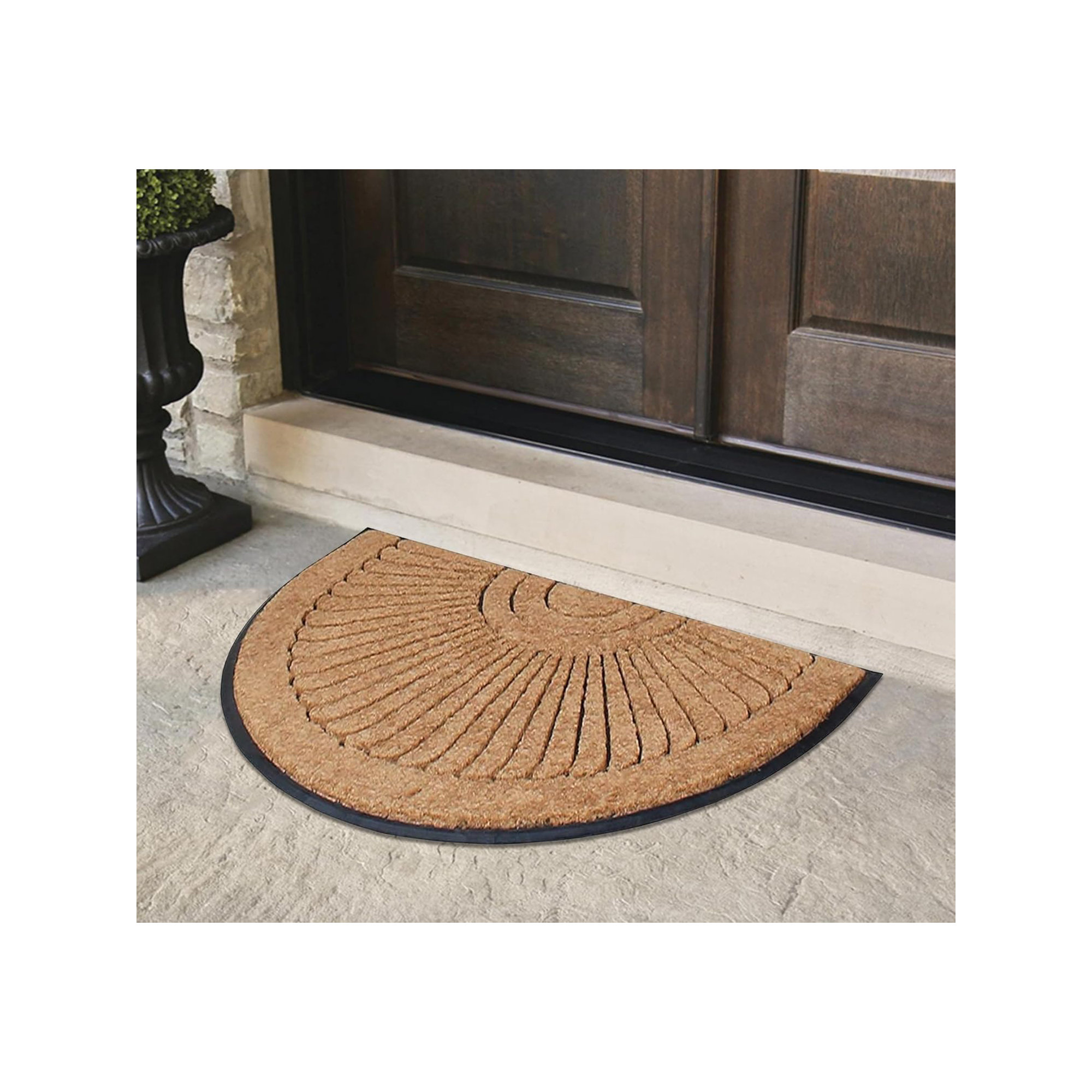 Coir and Rubber Non-Slip Outdoor Doormat, Semi-Circle 2'6" x 4'
