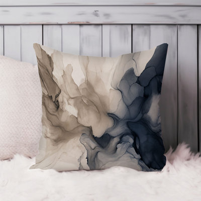 Abstract Fluid Symphony – Navy Blue, Taupe Beige & Ivory Cream Marble Geode Modern Throw Pillow Cover