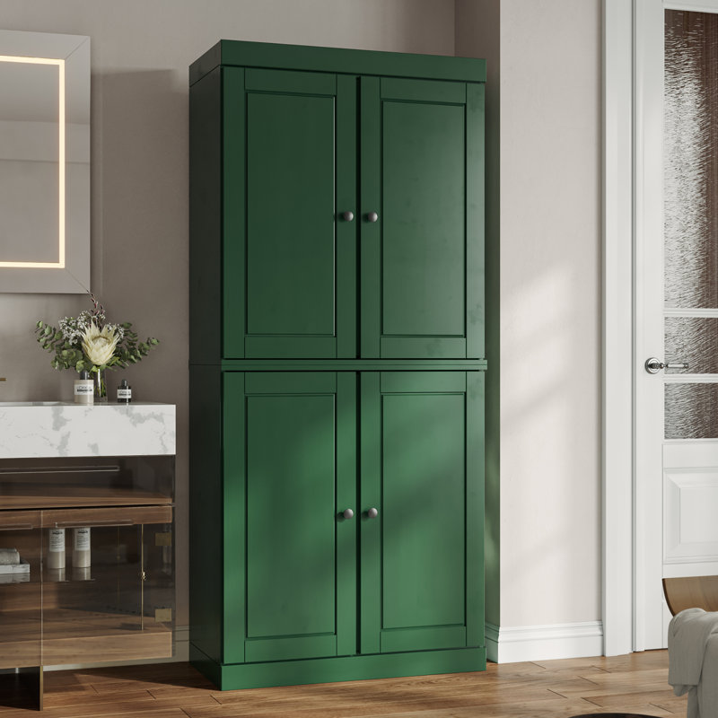 Armoire pour salle de bain autoportante 100% bois massif avec portes, 2 tiroirs et tablettes réglables l 32 po x H 71,5 po - Rangement modulaire