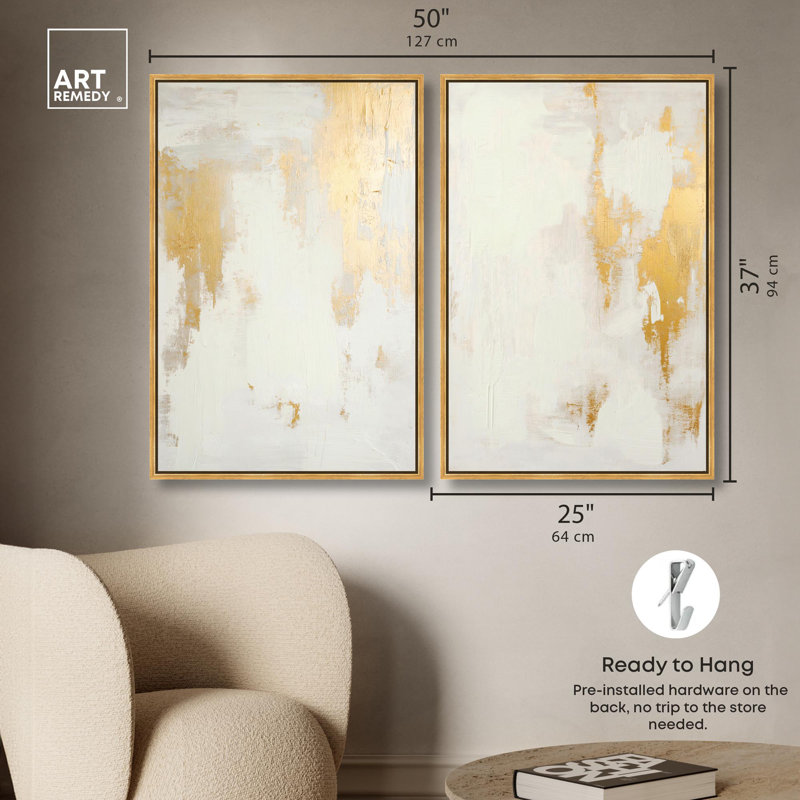 "Tranquility pair", ensemble de 2 reproductions d'art sur toile par , H 37 po x l 25 po, Doré