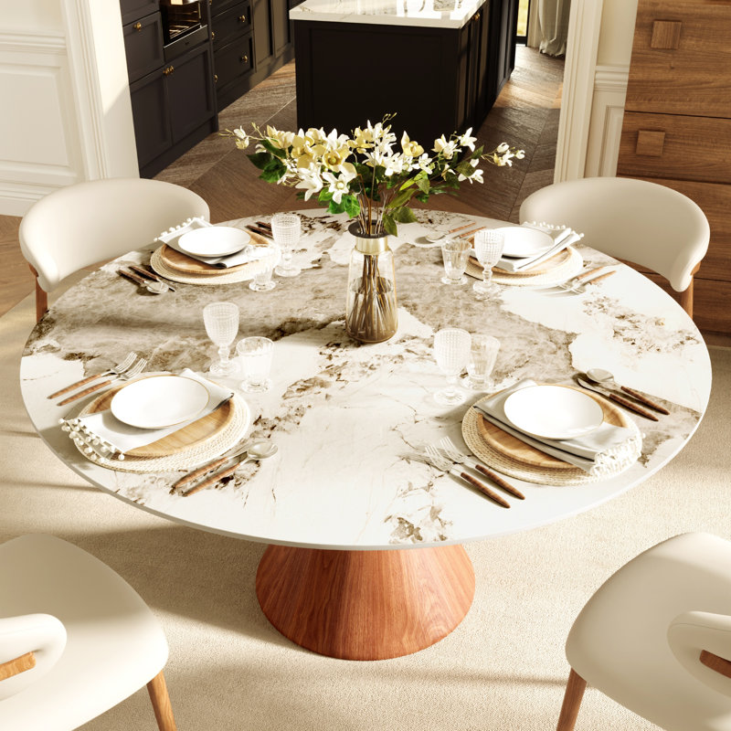 Ensemble de table et de chaises de salle à manger en pierre frittée de style bistro pour 2 à 8 personnes., Ambre, 5