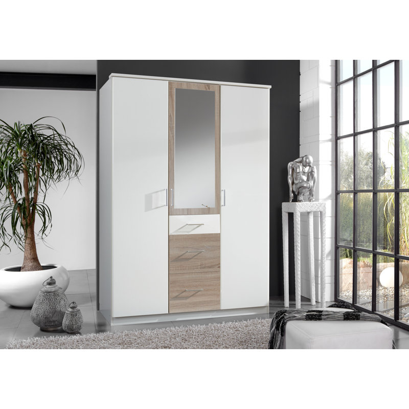 Uthyr 4 Door Manufactured Wood Wardrobe, Alpine white, Rough-sawn oak