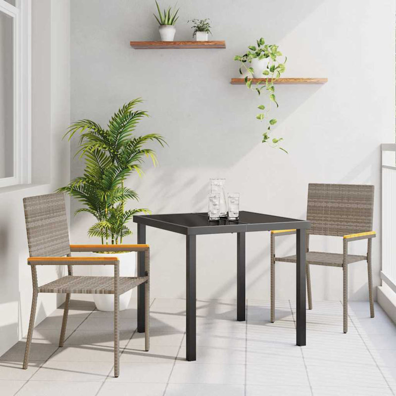 3 Piece Garden Dining Set, Grey