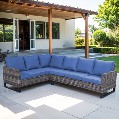 Chaquille 105" Wide Outdoor Wicker L-Shaped Patio Sectional with Cushions by Wade Logan
