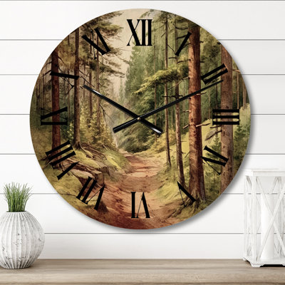 Little Road in Mountain Landscape XI - Forest Oversized Wood Wall Clock