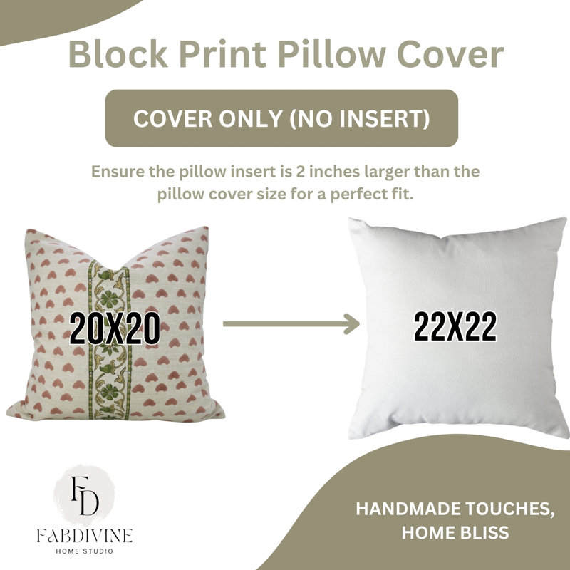 Coussin décoratif imprimé à la main Fab divine - Pure Craftsmanship for Modern Spaces, Priya, rose, Carré 22 po