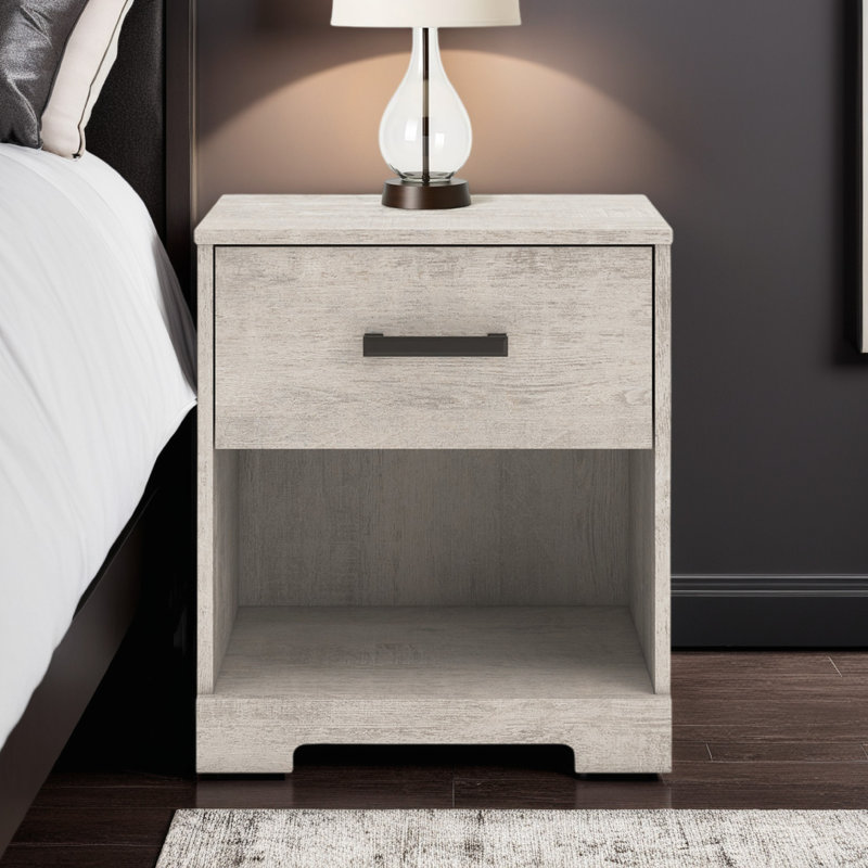 Table de chevet Shawn, 1 tiroir et 1 tablette, bois gris clair, 20 po