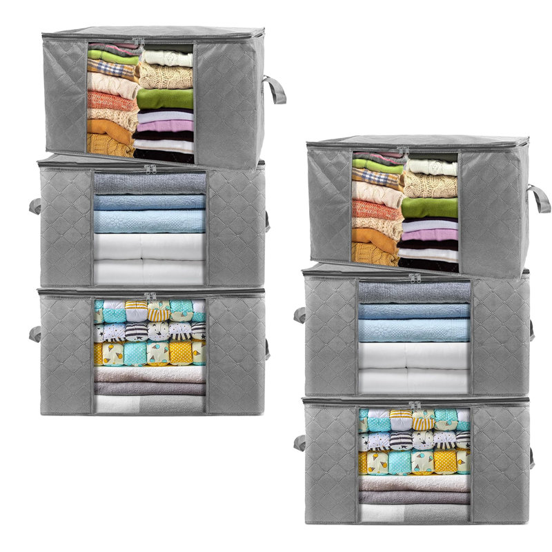 Clothes Storage Bags Box With Lid, Large Moving Clothing Storage Bag With Zip,  Foldable Fabric Bedding Closet Organizers, Used For Quilt Duvet Blankets Pillows Toy Sweater, 3 Pack