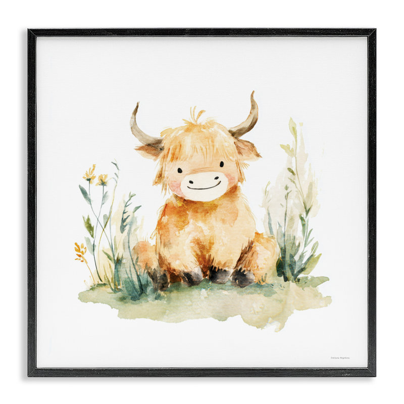 «Little Highland Calf», estampe numérique, conception de Svetlana Aleynikova, H 17 po x l 17 po, Giclée encadrée noir minuit
