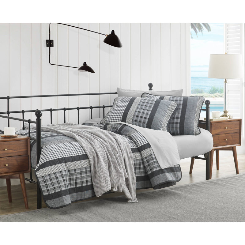 Ensemble de courtepointe réversible en coton Nautica Gulf Shores, Lit simple, Gris anthracite