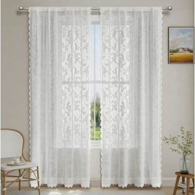 White 39.37 x 55.16 Inch Sheer Curtains, Country Style Polyester Window Drapes, Lace Flower Shadow Design, Lightweight Curtains for Indoor & Outdoor Use (Pack of 6)