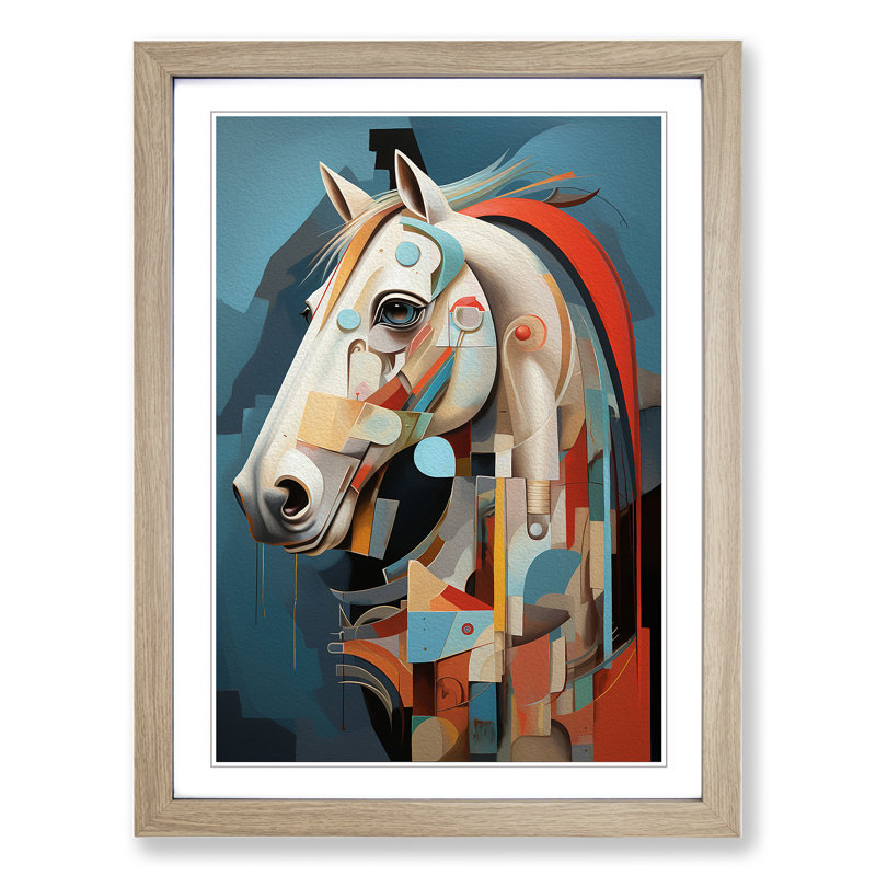 Horse Dadaism - Single Picture Frame Print on Wood, 34cm H x 25cm W x 2cm D, Oak