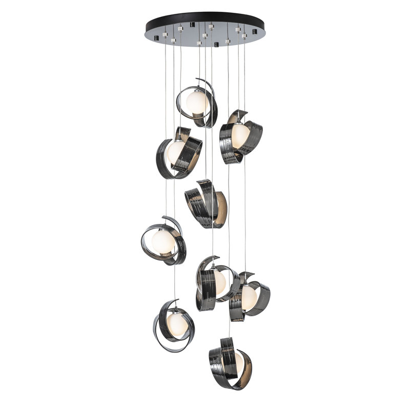 Luminaire suspendu géométrique à 9 lumières Riza, H 80 po x l 21,1 po x P 21,1 po, Encre