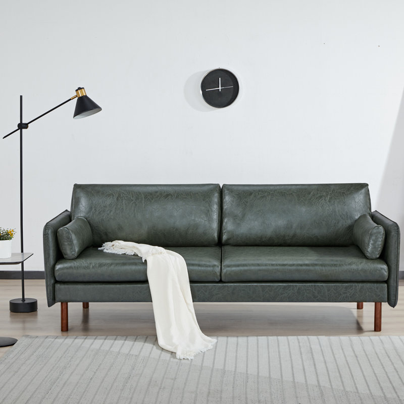 Reachel 82" Vegan Leather Sofa, Green 100% Faux Leather, 33'' H x 82'' W x 32'' D 