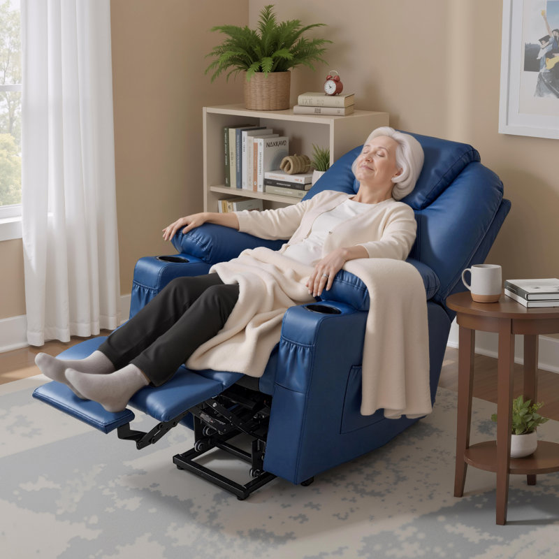 Caliah Small Power Lift Recliner Chair Sofa with Massage and Heat for Elderly, 3 Positions, 2 Side Pockets and Cup Holders, USB Ports, Faux Leather