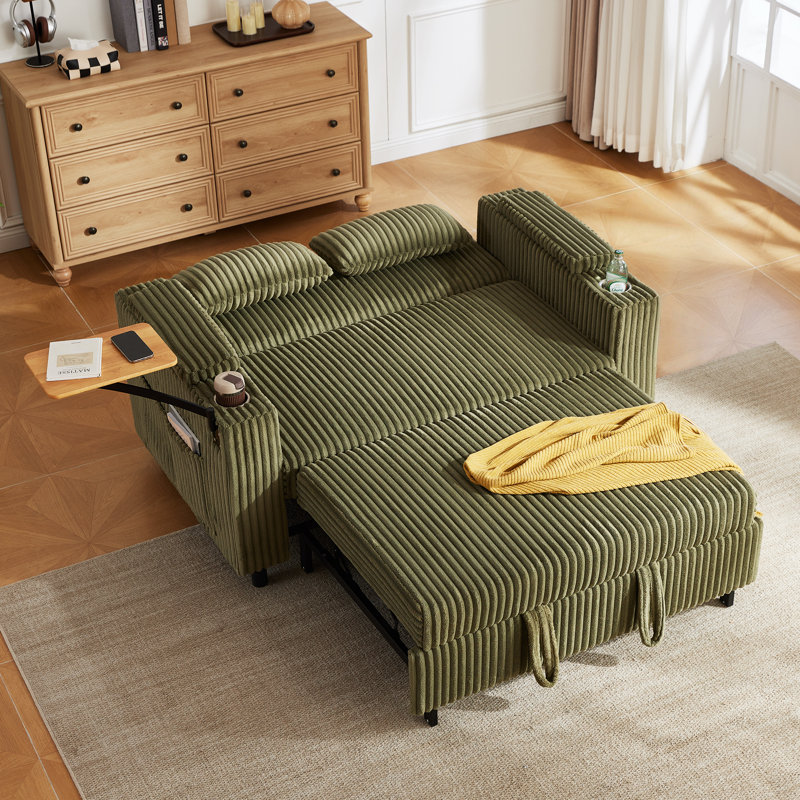 Canapé-lit-lit Clayton 58" avec dossier réglable, port USB, rangement, table d'appoint et porte-gobelets