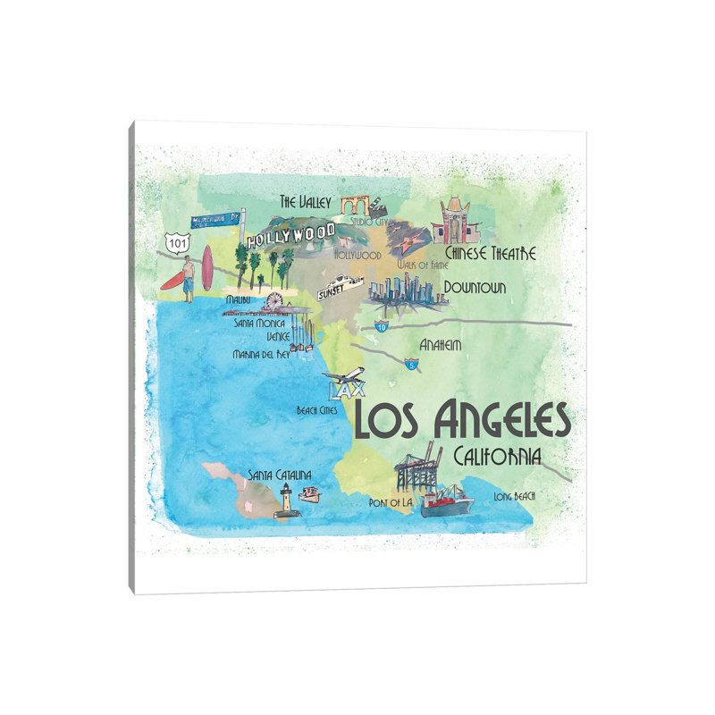 Los Angeles,California Travel Poster by Markus & Martina Bleichner - Wrapped Canvas Gallery-Wrapped Canvas Giclée