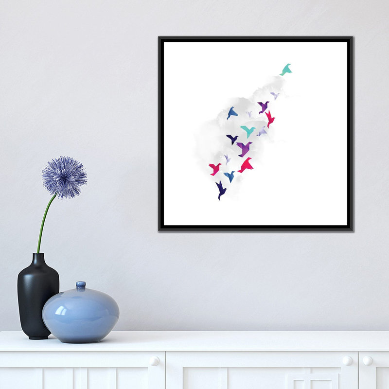 « paper oiseau », impression sur toile, H 18 po x l 18 po x P 1,5 po, Toile encadrée noire