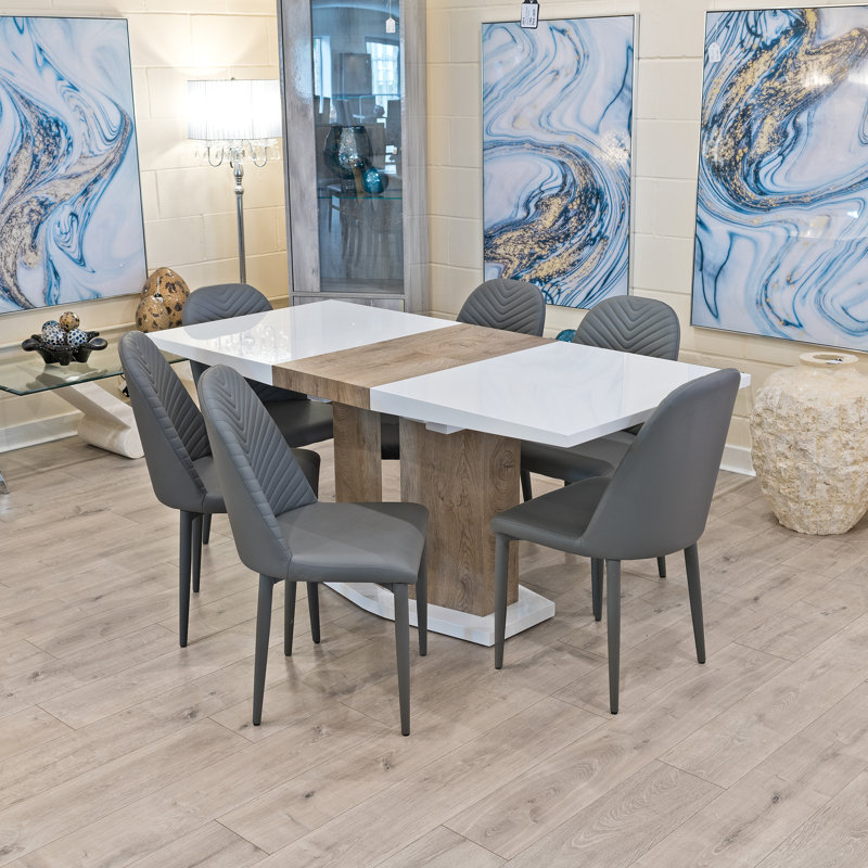 Spofford 6 -Person Butterfly Leaf Dining Set, 6, Grey, White/Oak
