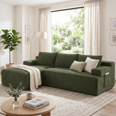 97" Modular L-Shaped Sectional Sofa with Chaise, Deep Seat Corduroy Cloud Couch, Boneless, No Assembly Required for Living Room