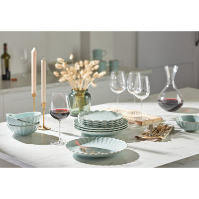 French Perle Scallop Ice Blue 12Pc Dinnerware Set