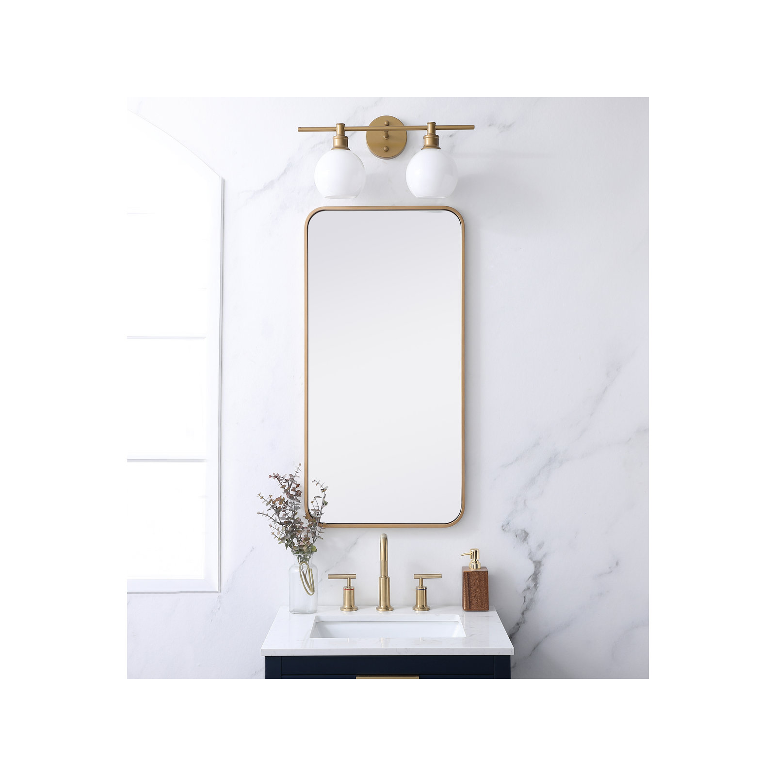 Sabine Metal Rounded Rectangle Wall Mirror, Brass, 36" x 18"