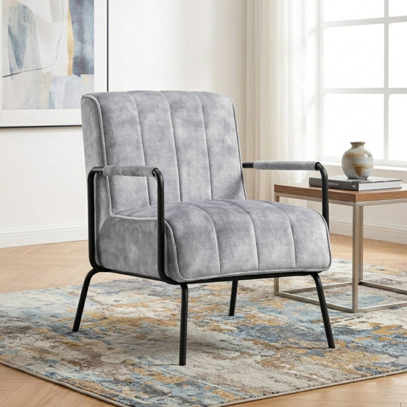 Fauteuil capitonné Monika, Velours gris