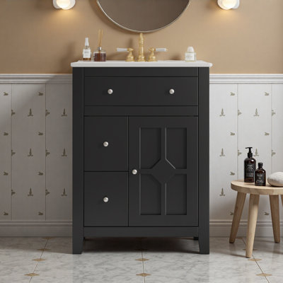 Meuble-lavabo moderne 24 po avec lavabo en céramique, meuble-lavabo pour salle de bain à 2 tiroirs