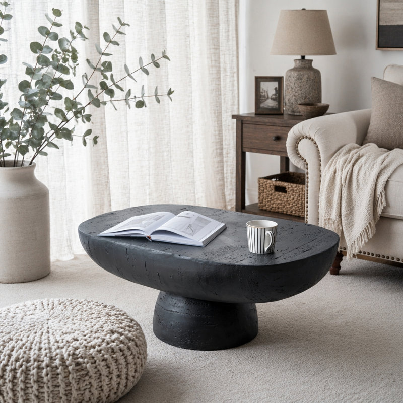 Table basse moderne moderne ovale organique, Noir