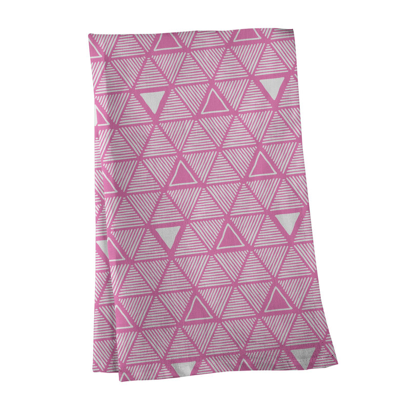 Torchon triangle dessiné à la main, Rose / blanc, Polyester sergé