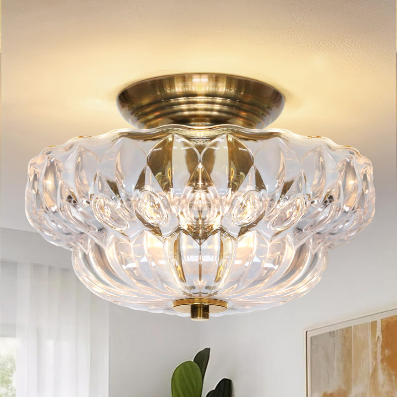Plafonnier semi-encastré 3 lumières en verre transparent, Clair