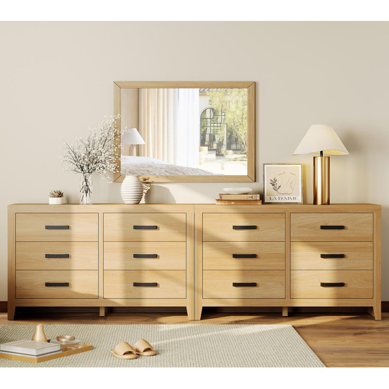 Modular 8.8ft Dresser Set - 12-Drawer Adjustable Organizer for Multi-Room Farmhouse Storage, Oak