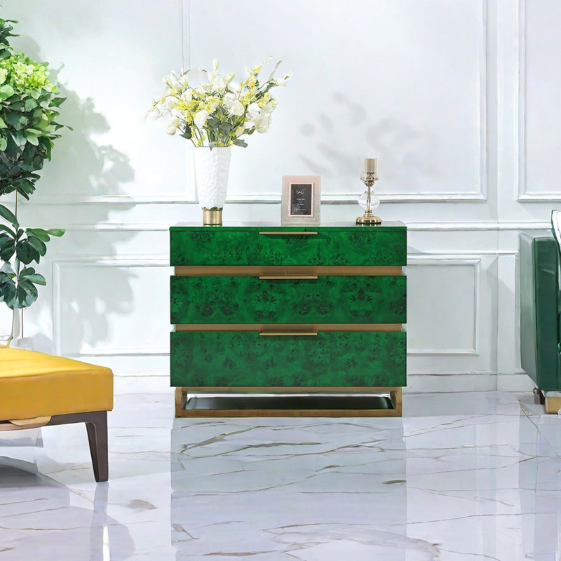 Italian style light luxury drawer accent chest, Green/Gold