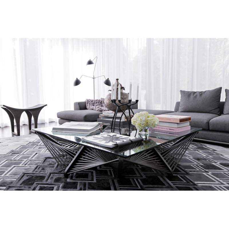 Geo Glass Top Coffee Table, Dark Brown, 13" H x 50" W x 50" D