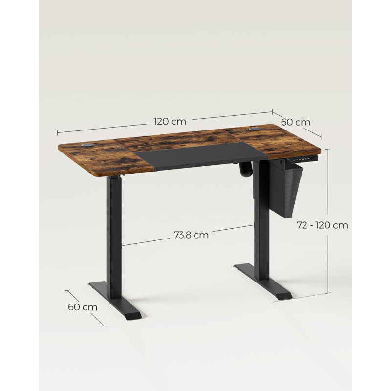 Hadrien Adjustable Metal Base Standing Desk with Power Outlet, Beige/White/White, 120cm H x 120cm W x 60cm D