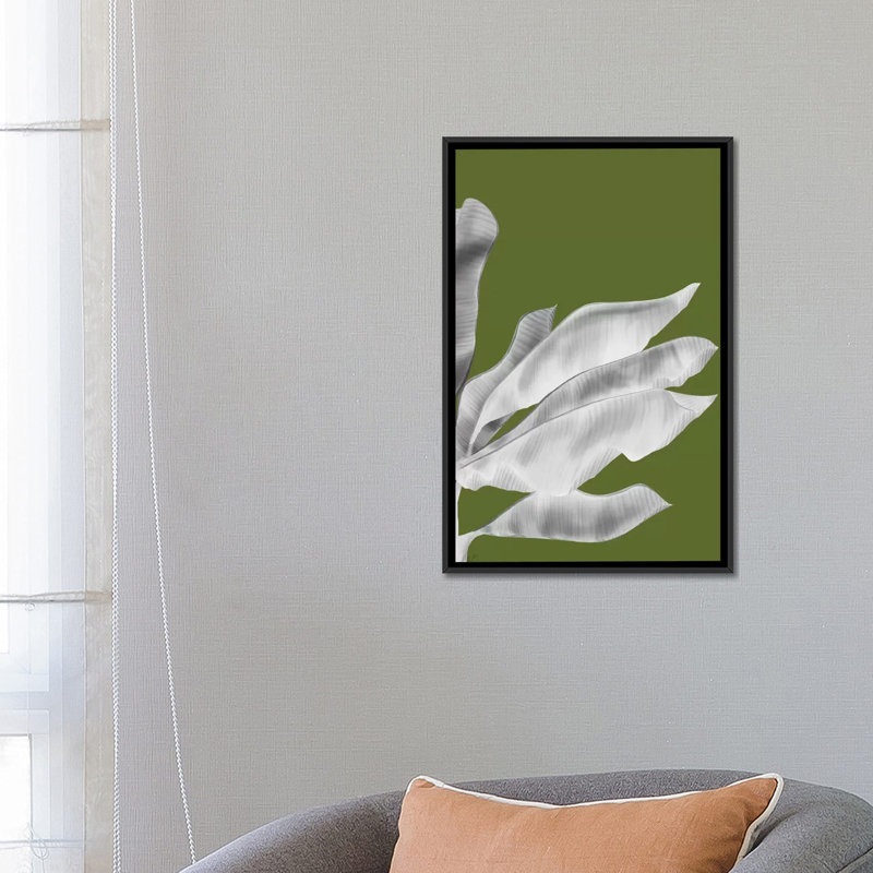 « banane leaves v », impression sur toile, H 26 po x l 18 po x P 1,5 po, Toile avec cadre noir, Pas de tapis
