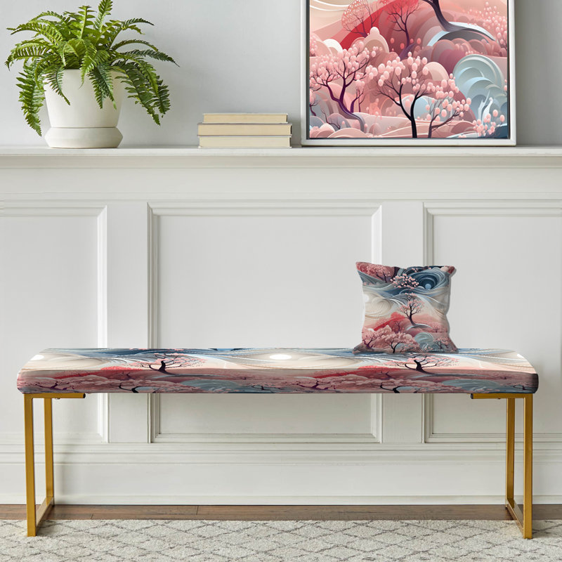 Serene Inner Journey Mediation - Abstract Upholstered Gold Bench