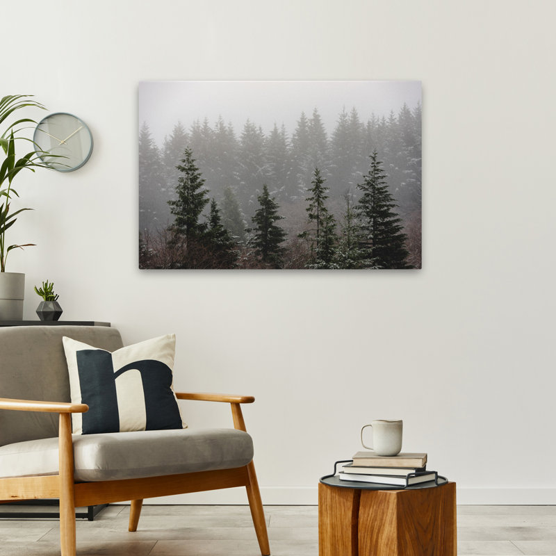 Forêt brumeuse, neige, paysage, arbre, forêt, photographie, brume, art contemporain, H 36 po x l 24 po