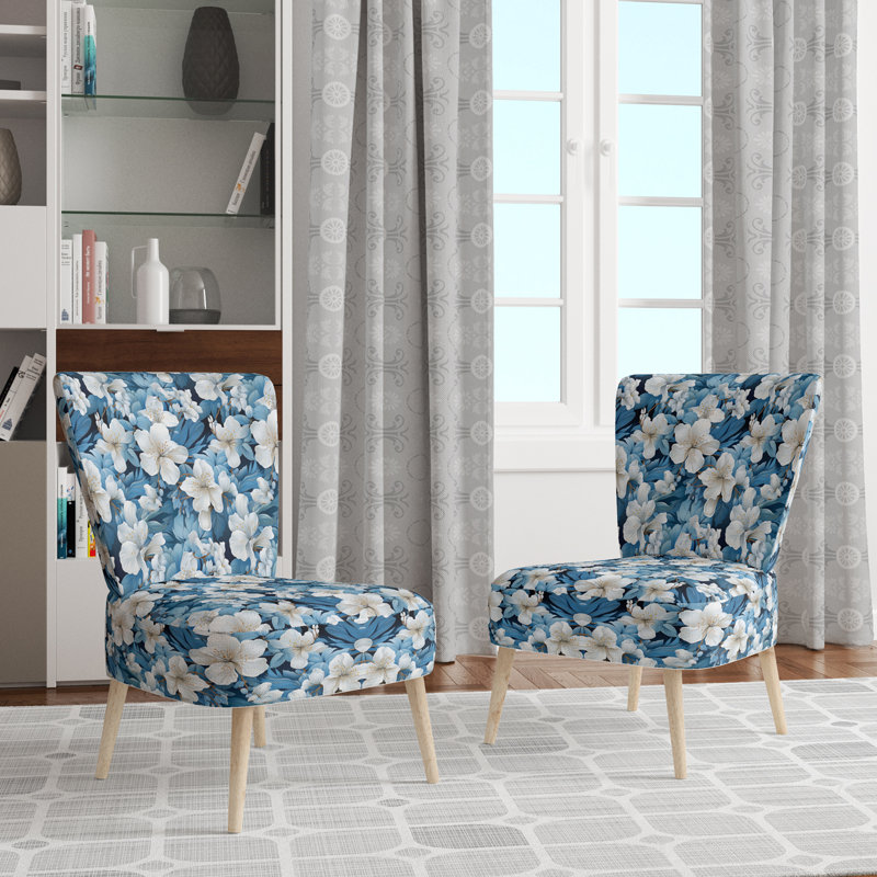 Chaise d'appoint rembourrée A, Mirage à motif tropical azur