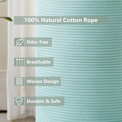 15Dx20h Inches Tall Green Hamper Cotton Rope Laundry Basket Woven Hamper For Clothes Blanket Storage In Bedroom Livng Room For Baby Nursery Kids Toys Organize 60L Capacity