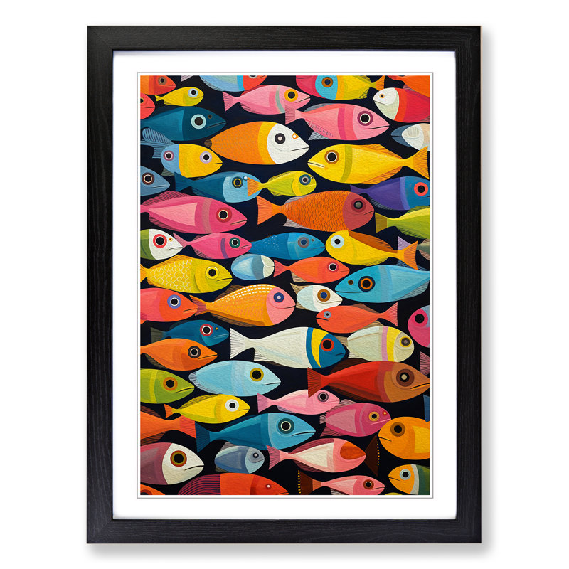 Fish Colour Field No.2 - Single Picture Frame Print on Wood, 46cm H x 34cm W x 2cm D, Black