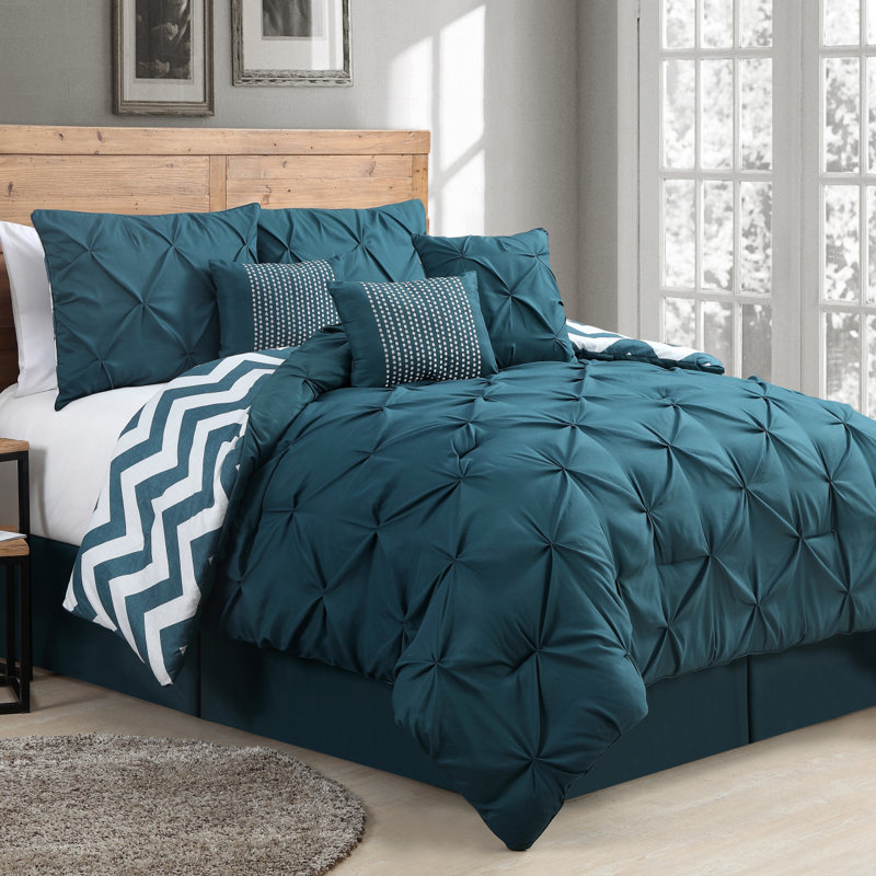 Polyester Comforter, Teal, Twin Comforter + 5 Additional Pieces