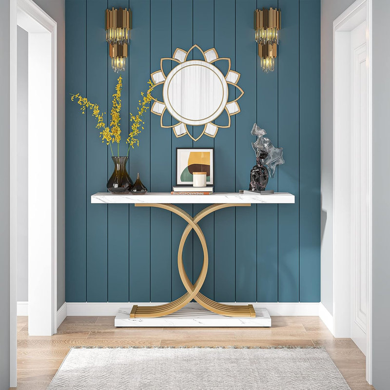 39.37'' Console Table, White Faux Marble/Gold