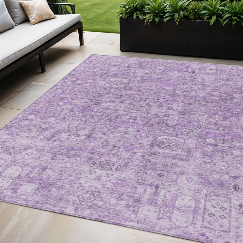 Tapis extérieur lavable floral lilas et mauve 5 pi x 8 pi