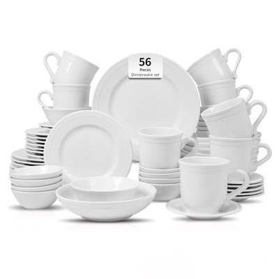 HomeVSS 56-Piece Pearl Dots Stoneware Dinnerware Set, Service for 9