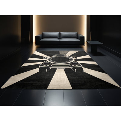 Tapis géométrique gris et noir lavable à la machine